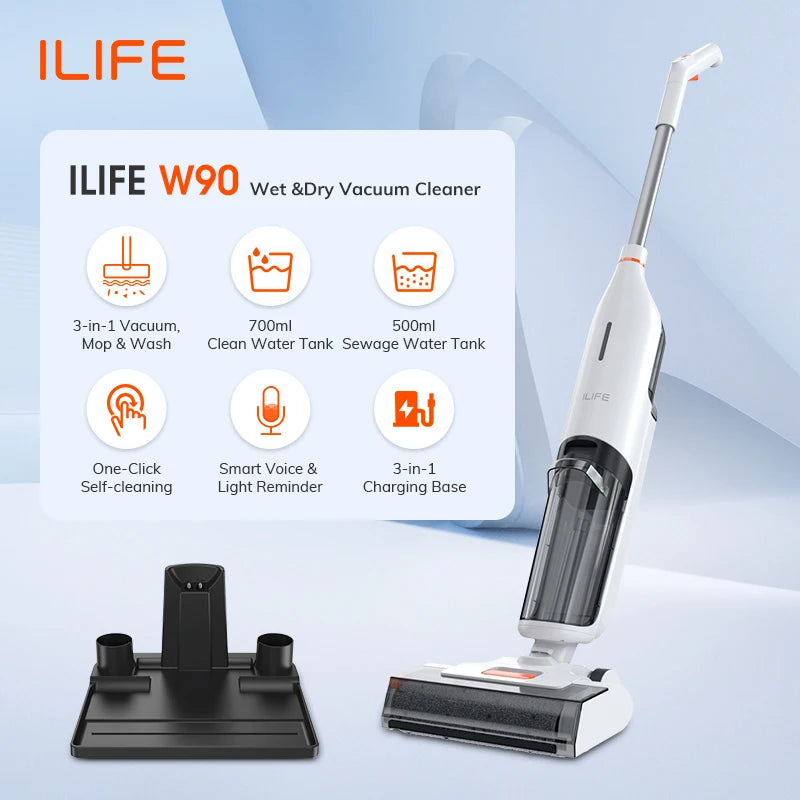 ILIFE W90 – Aspirateur Balai 3‑en‑1 Sans‑Fil (Aspire, Lave, Séche)